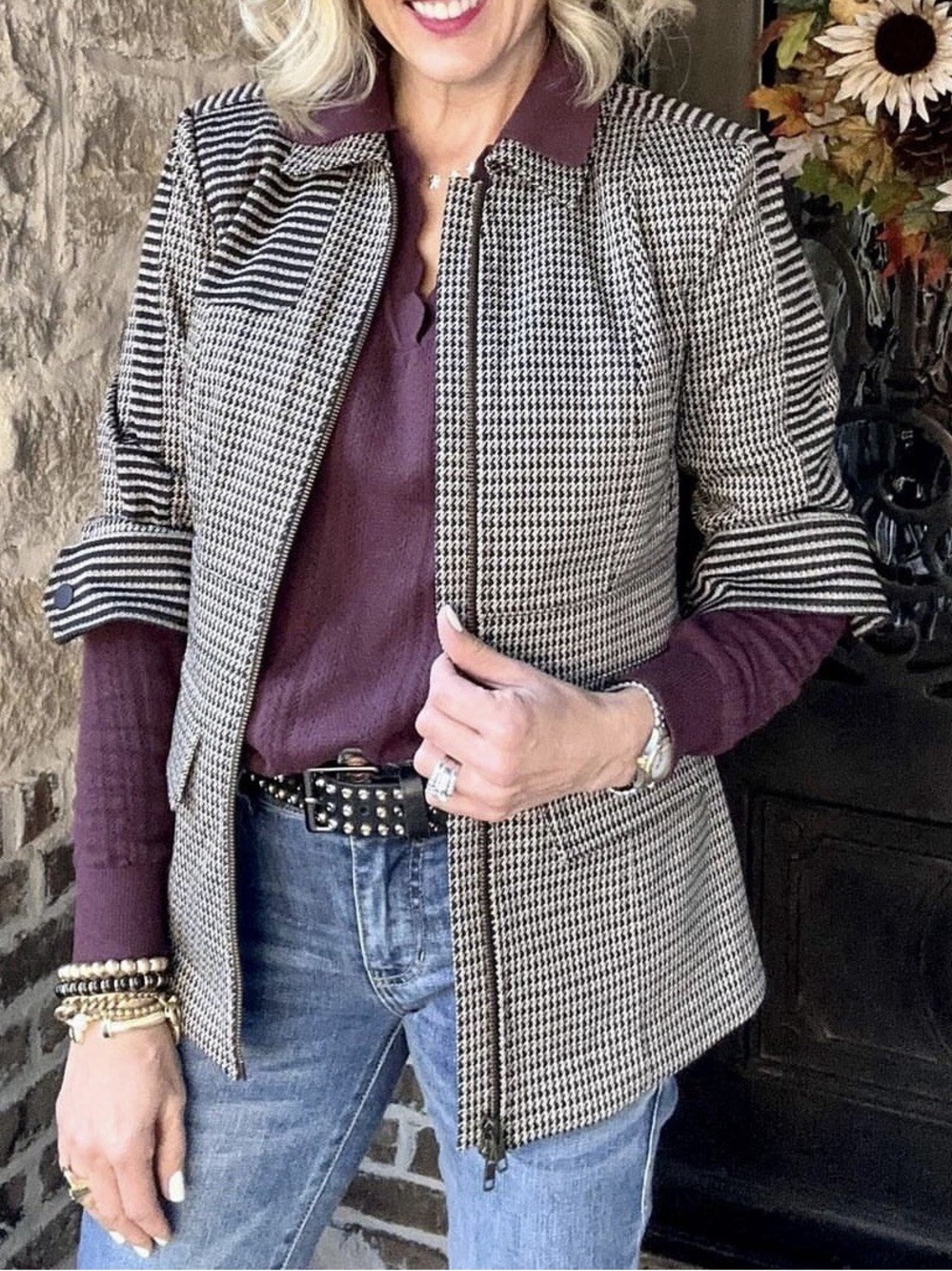 CAbi Houndstooth Baron Blazer Jacket Size M - Picture 5 of 9